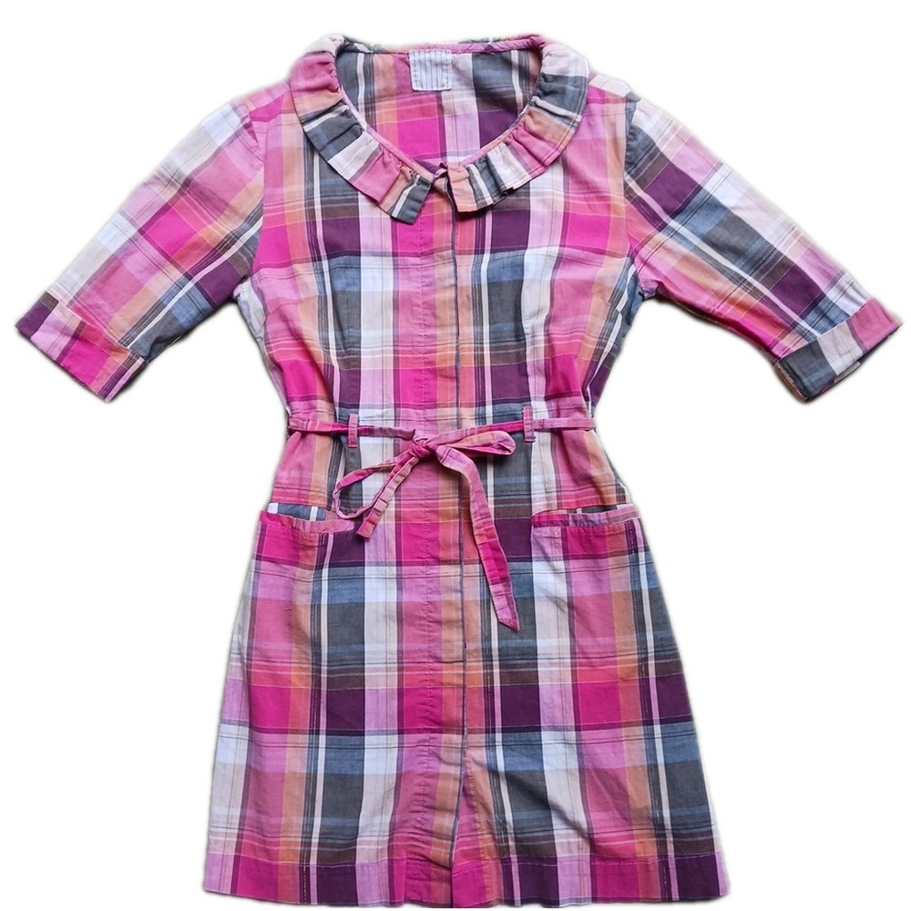 La Made Women's Pink Plaid Button Up Shirt Dress Medium - Picture 1 of 8